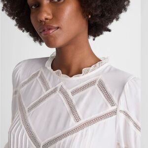 Lace-Insert Mockneck Long-Sleeve Top